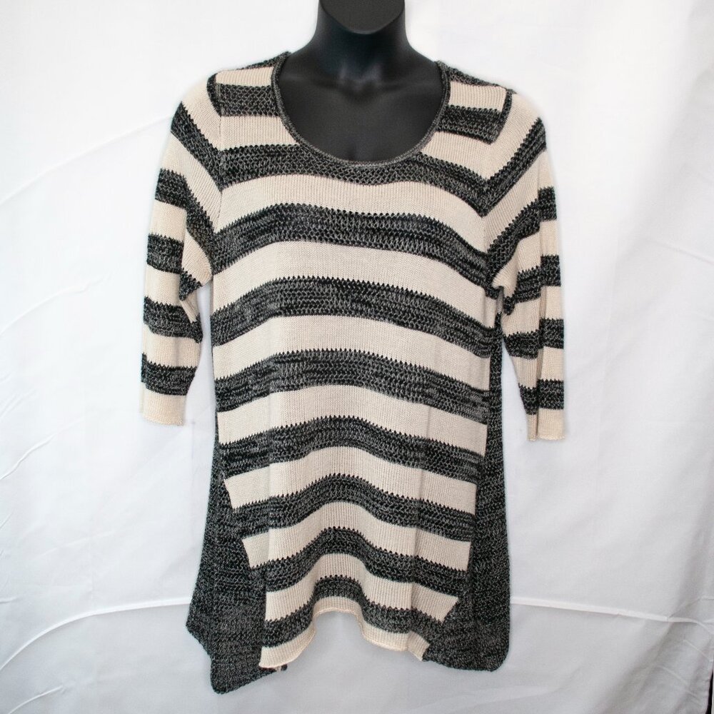 One World Live and Let Live Striped Sweater Womens 2X Cream Plus Open Knit G10